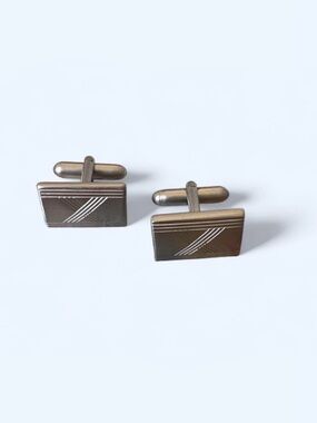 Classic Vintage Rectangular Silver Tone Cufflinks in Gunmetal